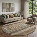 8 Chocolate Copper And Ivory Southwestern Washable Round Rug With UV Protection