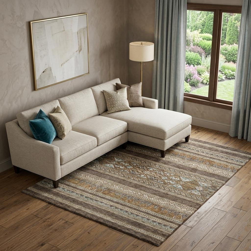 10 X 14 Chocolate Copper And Ivory Southwestern Washable Area Rug With UV Protection