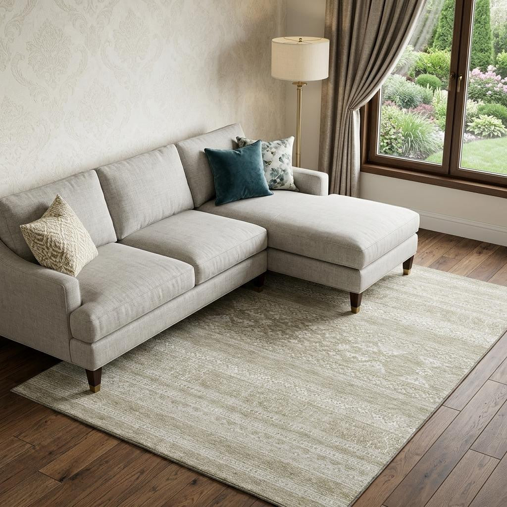 8 X 10 Khaki And Ivory Southwestern Washable Area Rug With UV Protection