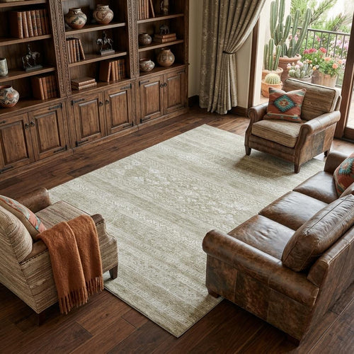 10 X 14 Khaki And Ivory Southwestern Washable Area Rug With UV Protection