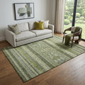 5 X 8 Olive Green Gray And Ivory Southwestern Washable Area Rug With UV Protection