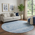 8 Sky Blue And Ivory Southwestern Washable Round Rug With UV Protection
