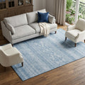 8 X 10 Sky Blue And Ivory Southwestern Washable Area Rug With UV Protection