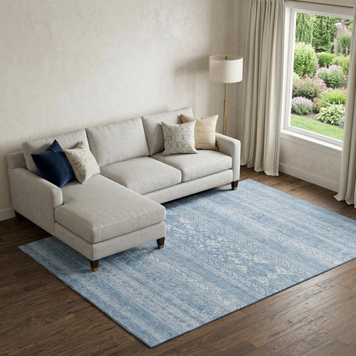 10 X 14 Sky Blue And Ivory Southwestern Washable Area Rug With UV Protection