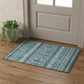 3 X 5 Teal And Ivory Southwestern Washable Area Rug With UV Protection