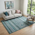 5 X 8 Teal And Ivory Southwestern Washable Area Rug With UV Protection