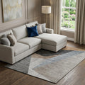 8 X 10 Taupe Blue And Beige Geometric Washable Area Rug With UV Protection