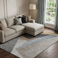 10 X 14 Taupe Blue And Beige Geometric Washable Area Rug With UV Protection