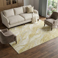 10 X 14 Gold And Ivory Abstract Washable Area Rug With UV Protection
