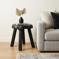 19 Inch Matte Ebony Distressed Reclaimed Wood Round End Table