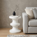 22 Inch Matte White Lime Plaster Round Pedestal End Table