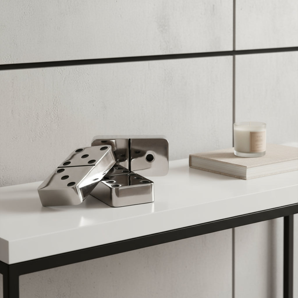 Set of Three Silver And Black Decorative Dominoes