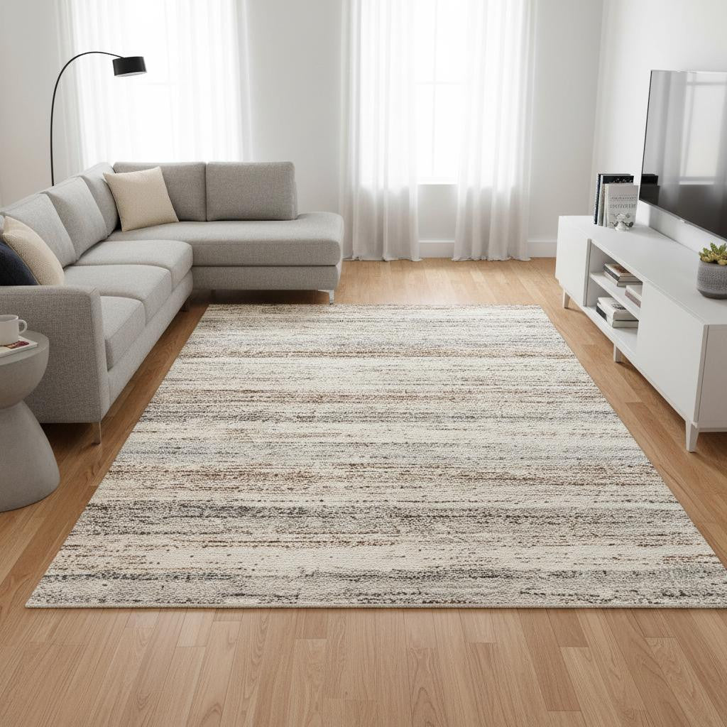 8 X 11 White And Orange Abstract Area Rug