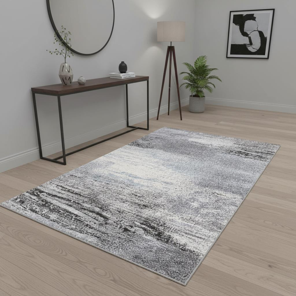 4 X 6 White And Gray Abstract Area Rug