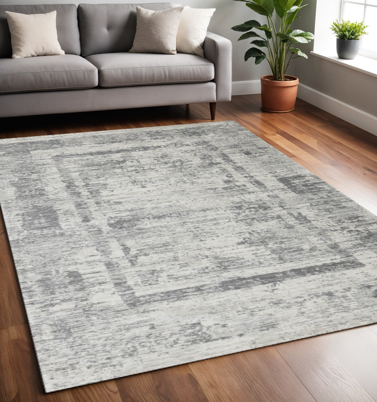 5 X 8 Gray And Charcoal Geometric Area Rug