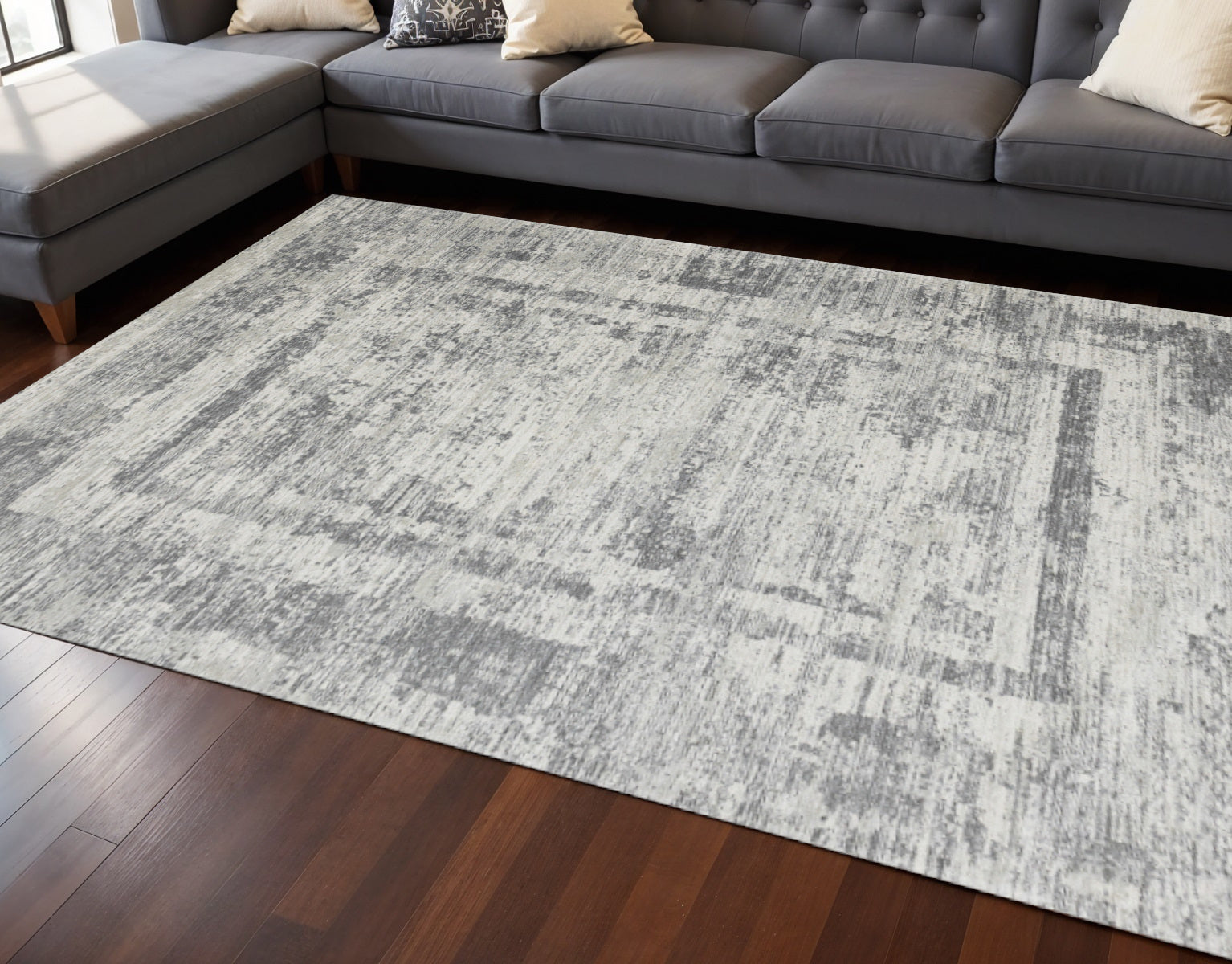 8 X 11 Gray And Charcoal Geometric Area Rug