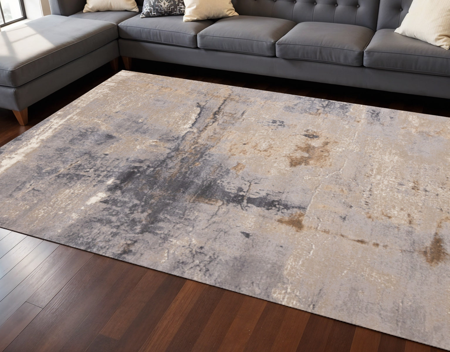 7 X 10 Taupe Brown And Gray Abstract Area Rug