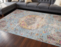 7 X 10 Blue Yellow And Pink Medallion Area Rug