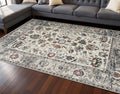 7 X 10 Cream Gray And Red Floral Medallion Area Rug