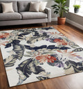 5 X 8 Cream Brick Red And Green Botanical Leaves Area Rug