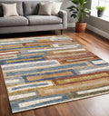5 X 8 Yellow Blue And Brown Striped Area Rug