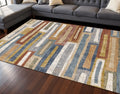 8 X 10 Yellow Blue And Brown Striped Area Rug