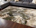 8 X 10 Black Dark Green And Beige Abstract Area Rug