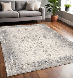 5 X 8 Cream Blue And Gray Medallion Area Rug