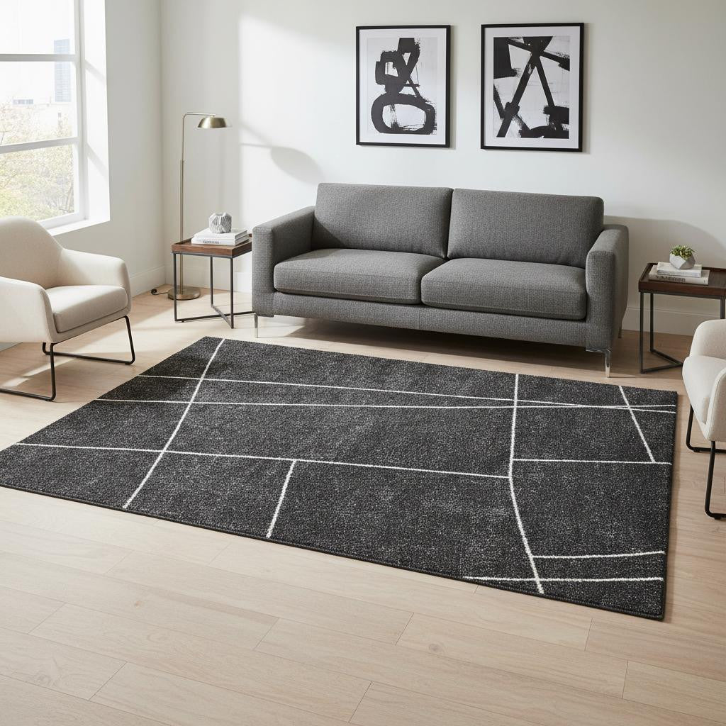 5 X 8 Gray And White Abstract Area Rug