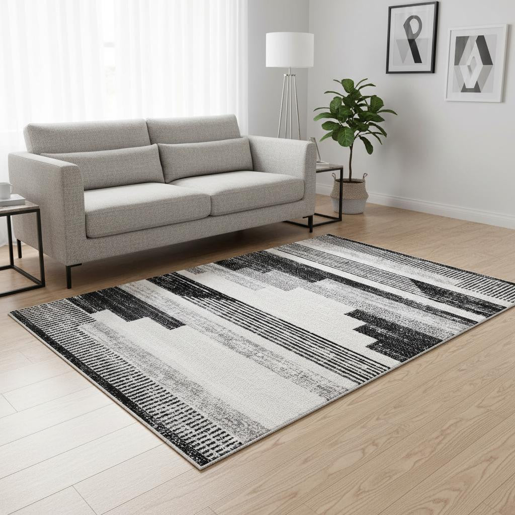 5 X 8 White And Gray Striped Area Rug