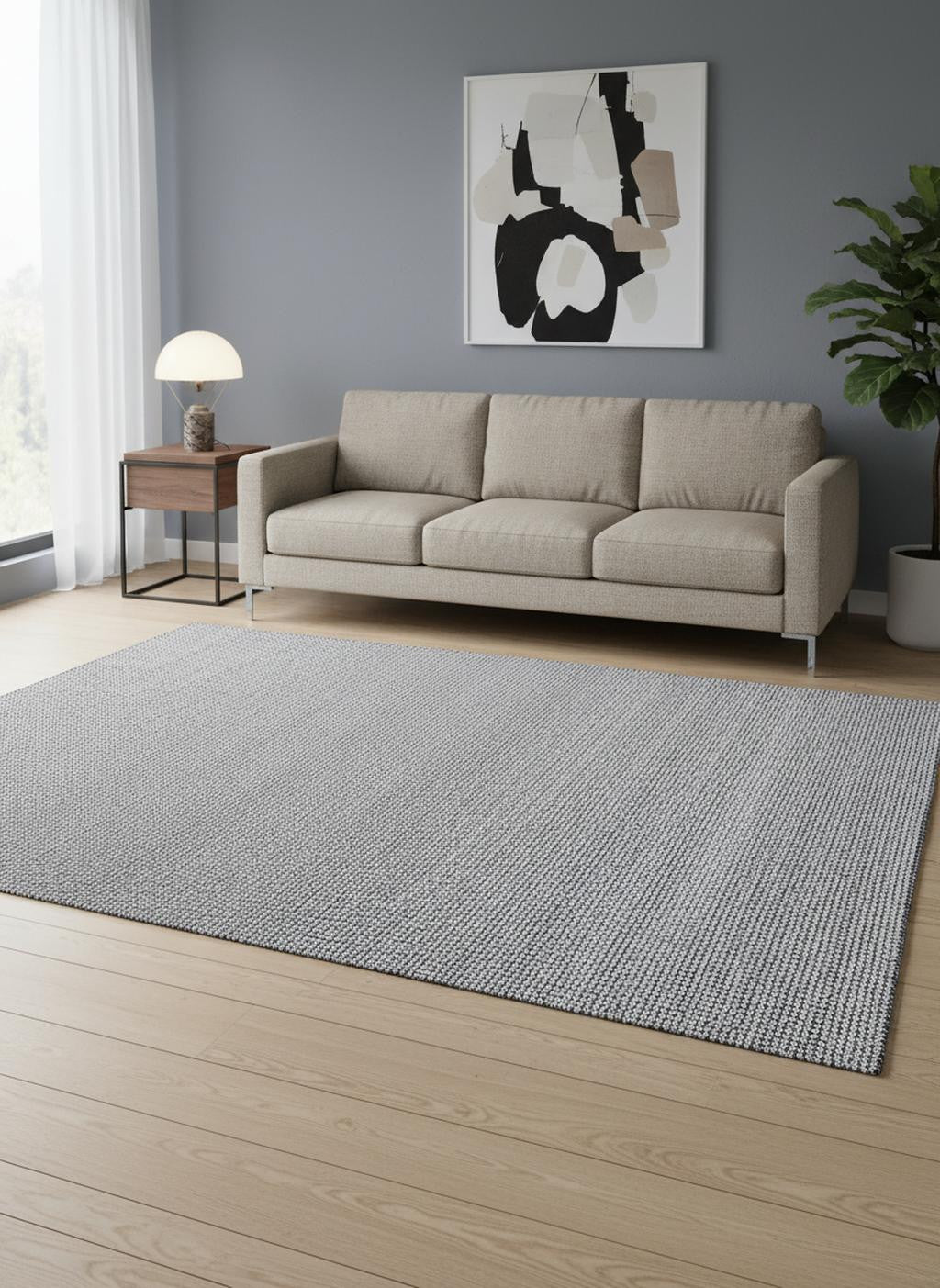 5 X 8 Cream And Gray Abstract Hand Woven Area Rug