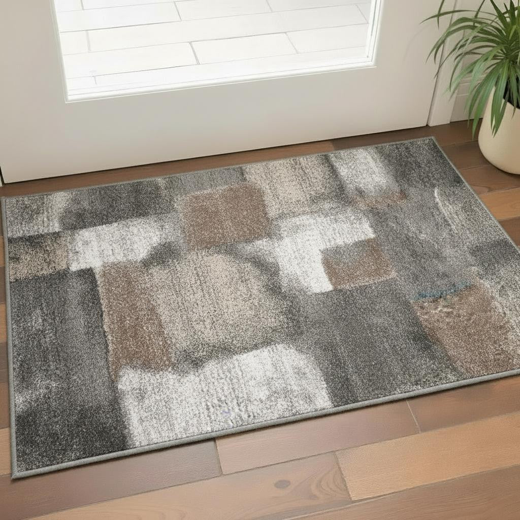 3 X 5 Gray Brown And Ivory Abstract Area Rug