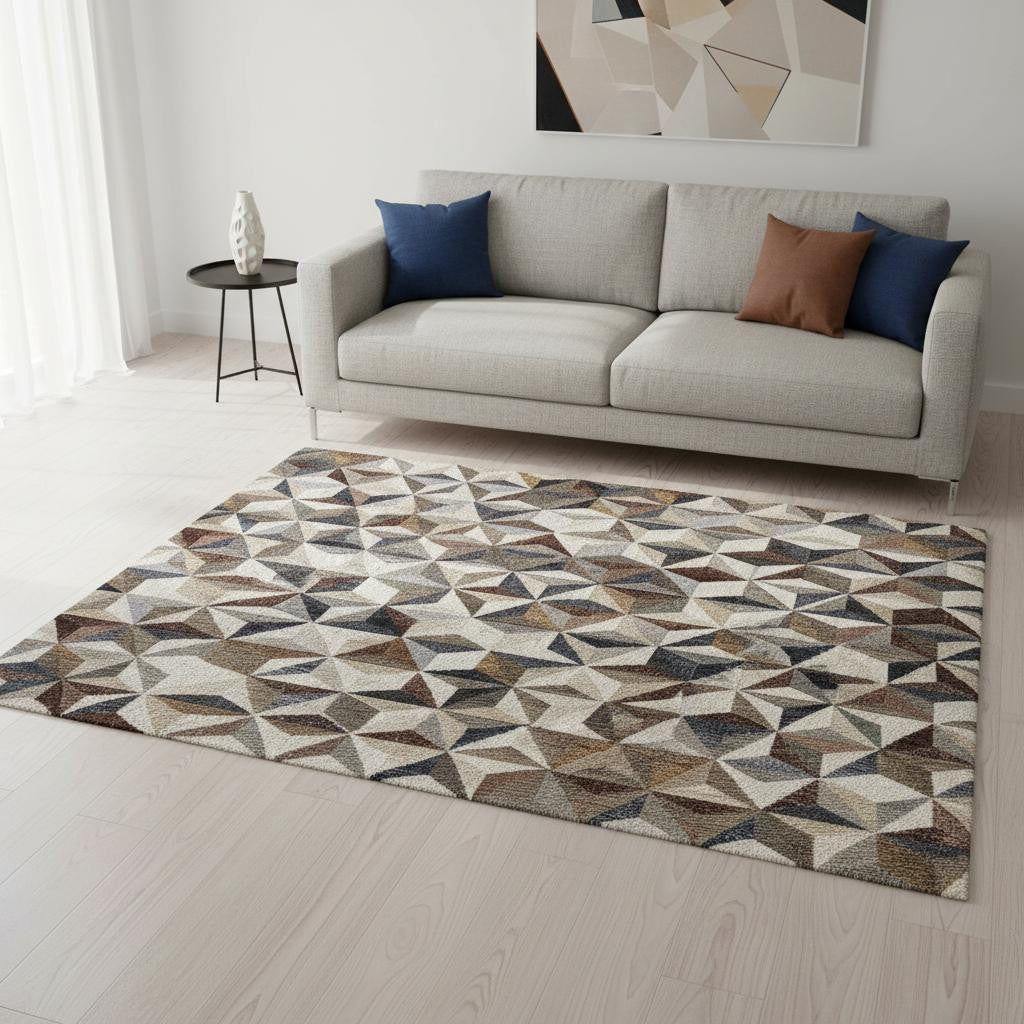 5 X 8 Cream Gray And Brown Geometric Area Rug