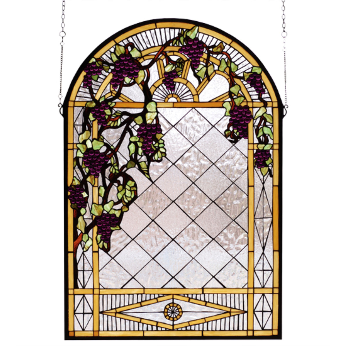 24 Inch W X 36 Inch H Grape Diamond Trellis Stained Glass Window