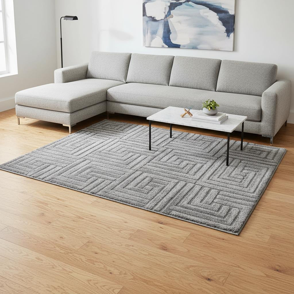 8 X 11 Gray And Dark Gray Geometric Area Rug