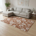 8 X 11 Orange And White Botanical Leaves Area Rug