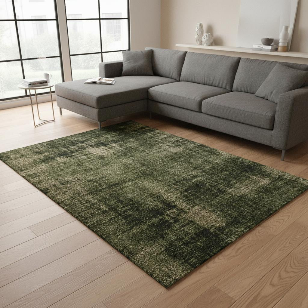 7 X 10 Green And Taupe Abstract Area Rug