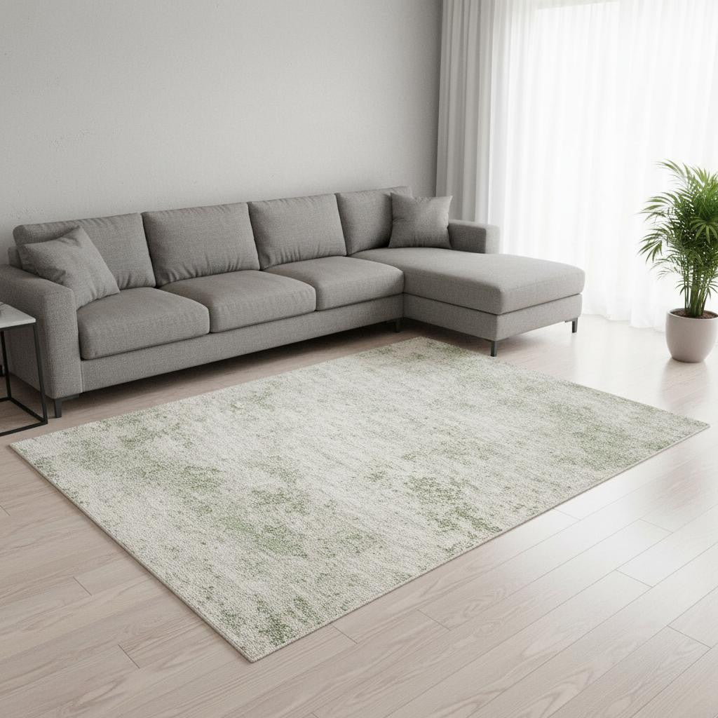 8 X 11 Cream And Green Abstract Area Rug