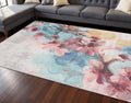 7 X 10 Cream Blue And Pink Floral Area Rug