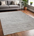 5 X 8 Gray And Off White Striped Area Rug