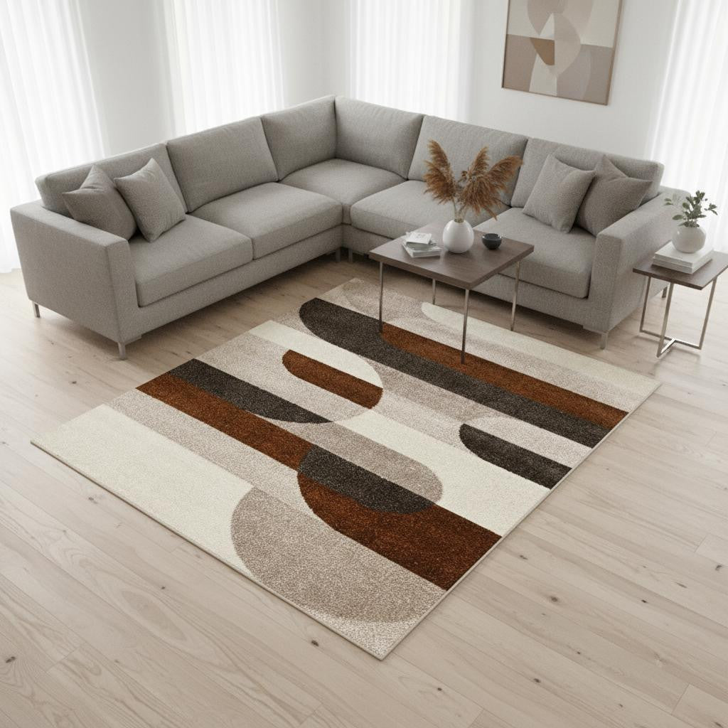 8 X 11 Cream Red And Brown Geometric Area Rug