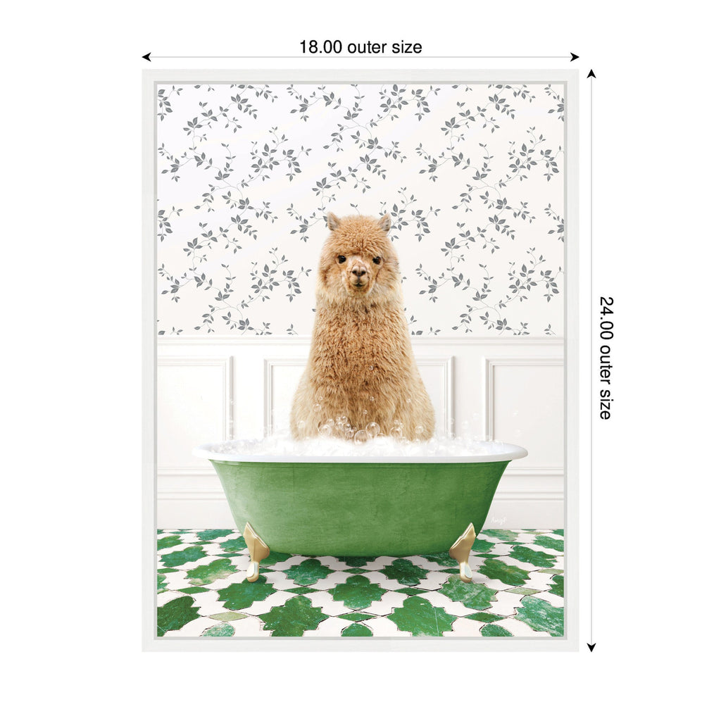 Sylvie Alpaca in Eclectic Green Bathtub Framed Canvas by Amy Peterson