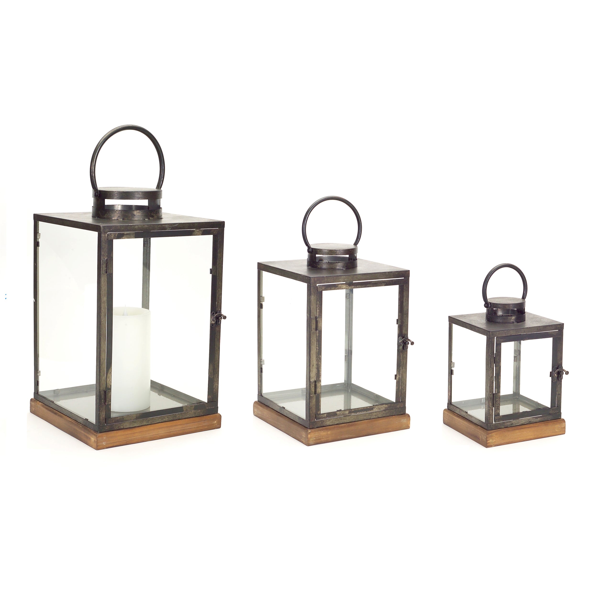 Wood and Metal Lantern (Set of 3)
