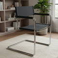 23 Silver And Black Genuine Leather and Stainless Steel Arm Chair