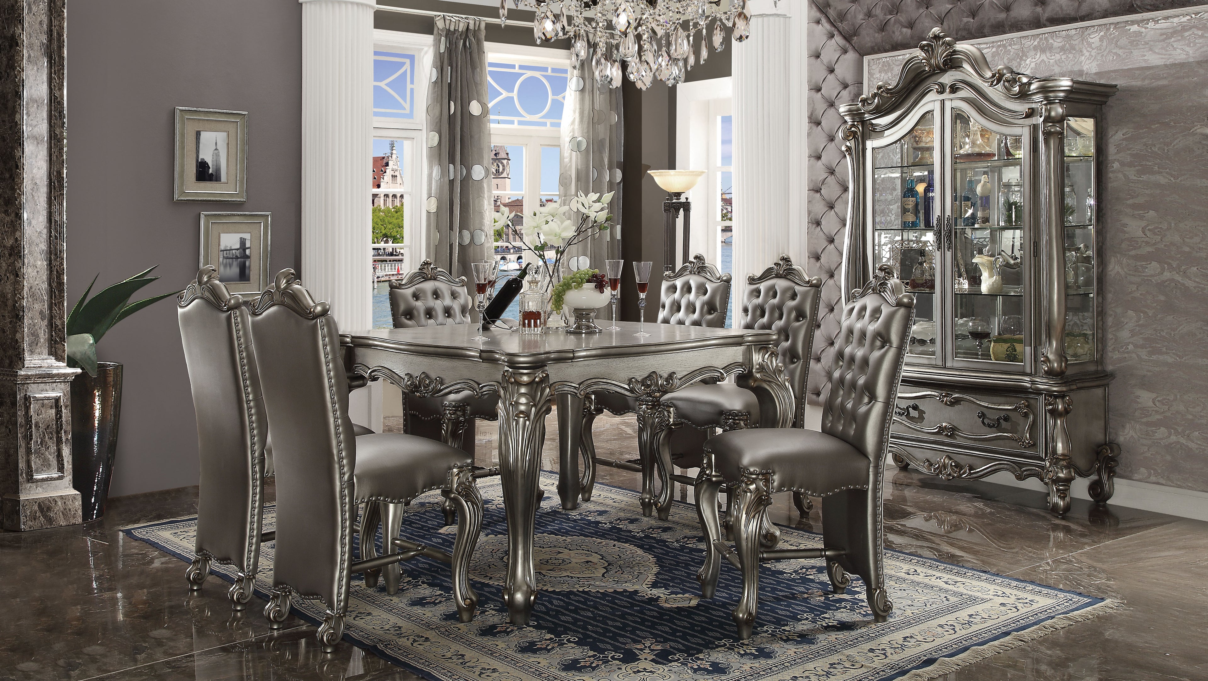 Versailles  Counter Height Table Antique Platinum