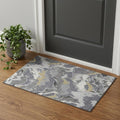 3 X 5 Gray Gold And Ivory Abstract Washable Area Rug With UV Protection