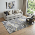 5 X 8 Gray Gold And Ivory Abstract Washable Area Rug With UV Protection