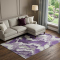 8 X 10 Purple Ivory And Gray Abstract Washable Area Rug With UV Protection