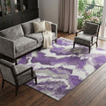 9 X 12 Purple Ivory And Gray Abstract Washable Area Rug With UV Protection