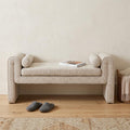 60 Inch Beige Fabric and Solid Wood Upholstered Bench